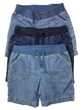 3 Pair Faded Glory Girls Denim Pull-On Shorts Trio - Light to Dark Blue